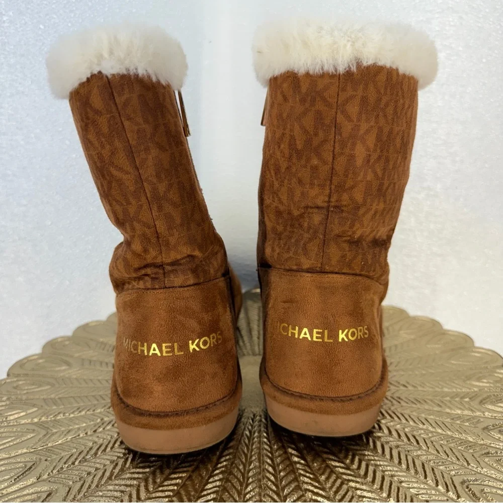 Michael Kors‎ Faux Fur Winter Boots Brown Logo Zip Ankle Size 5